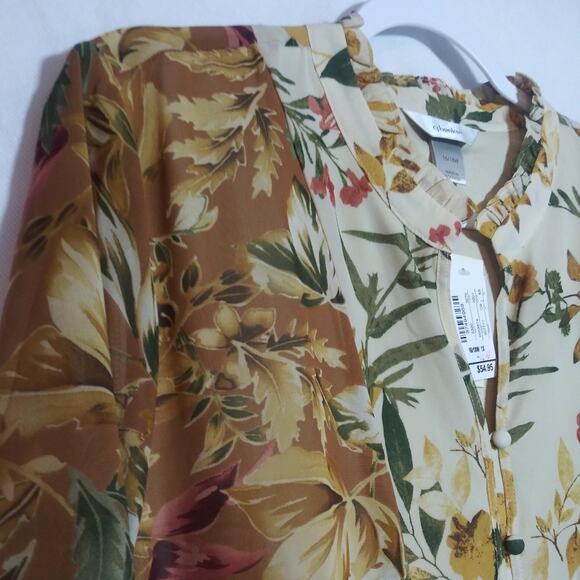 Christopher Banks Neutral Floral Peasant Button Up Blouse Top Size 16/18 - Picture 3 of 9
